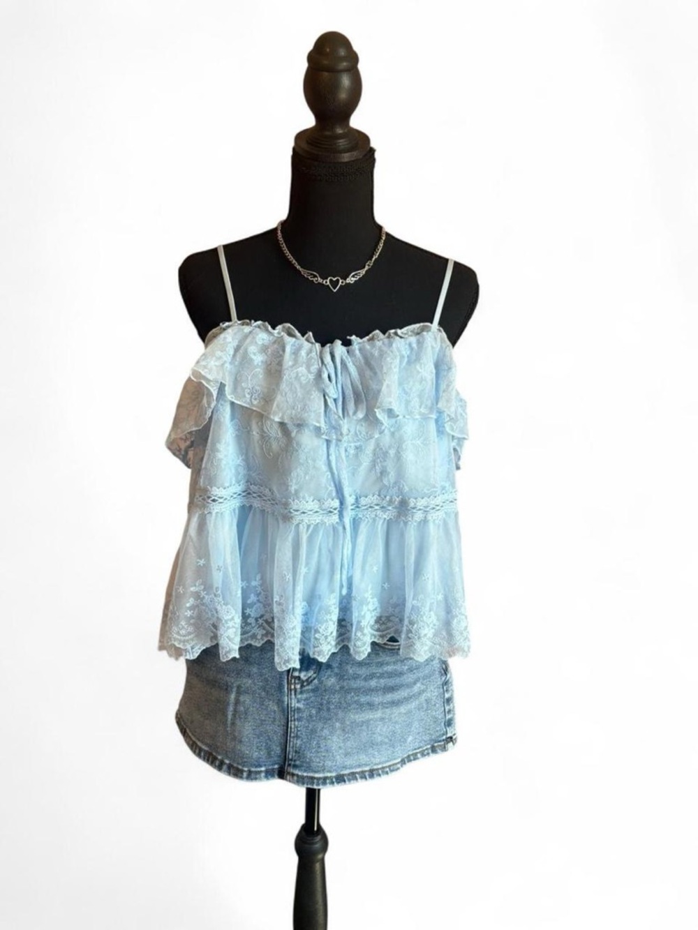NWT Wild Fable Light Blue Lace Ruffle Camisole Top, Size L